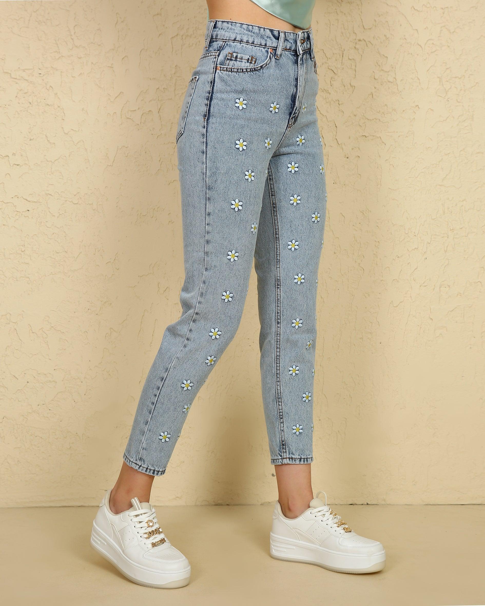 Daisy hot sale embroidered jeans