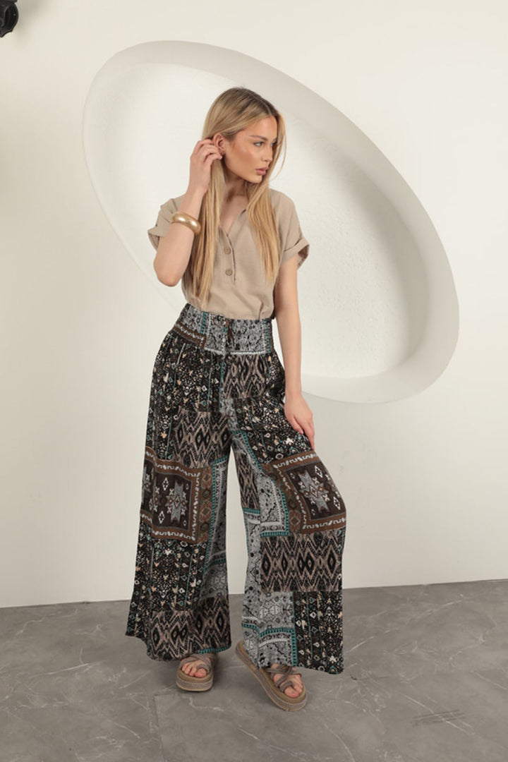 Wide-Leg Pants with Tribal Print - 9Teen Boutique