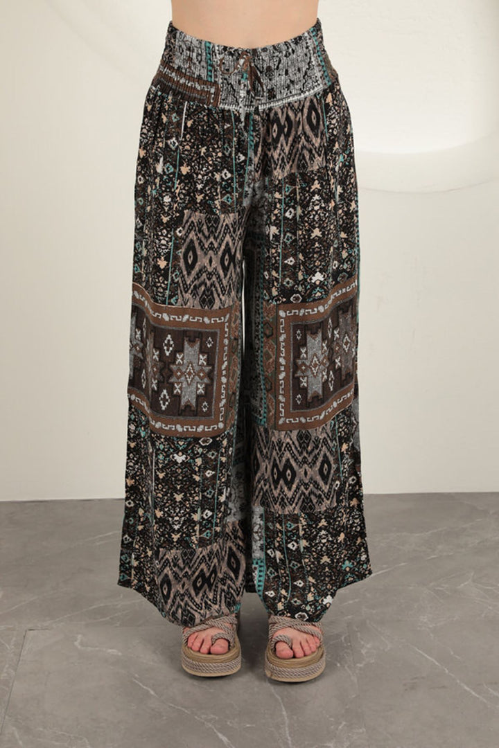 Wide-Leg Pants with Tribal Print - 9Teen Boutique