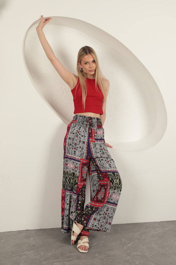 Patchwork Print High-Waisted Palazzo Pants - 9Teen Boutique