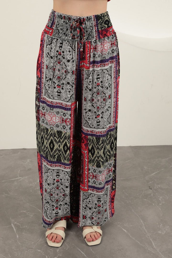 Patchwork Print High-Waisted Palazzo Pants - 9Teen Boutique