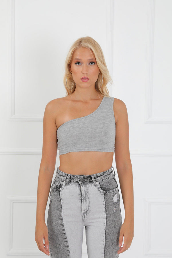 One Shoulder Ribbed Crop Top - 9Teen Boutique
