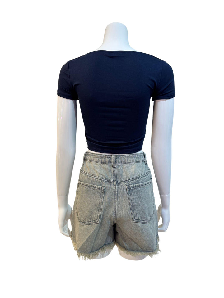 High Waist Edge Cut Denim Short - 9Teen Boutique