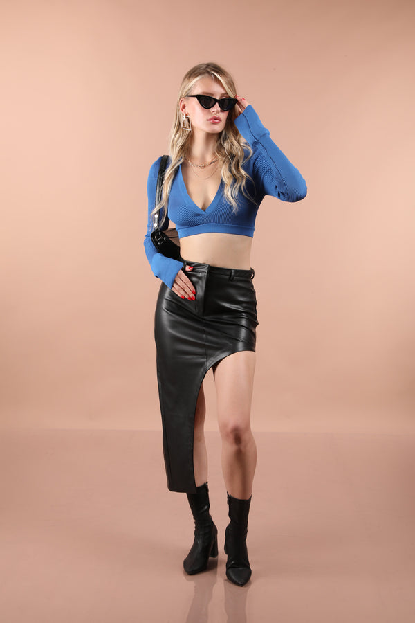 Slashed Leather Skirt