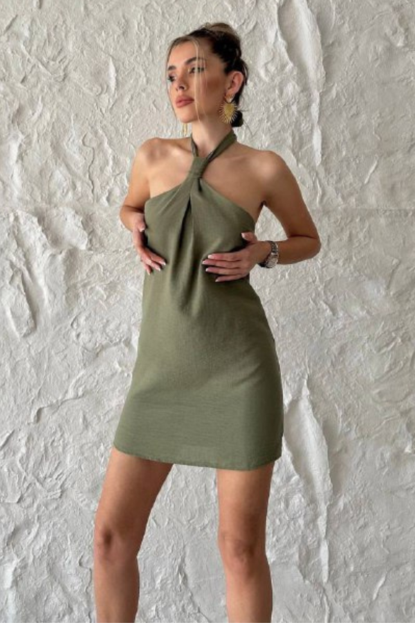 Halter Neck Linen Dress