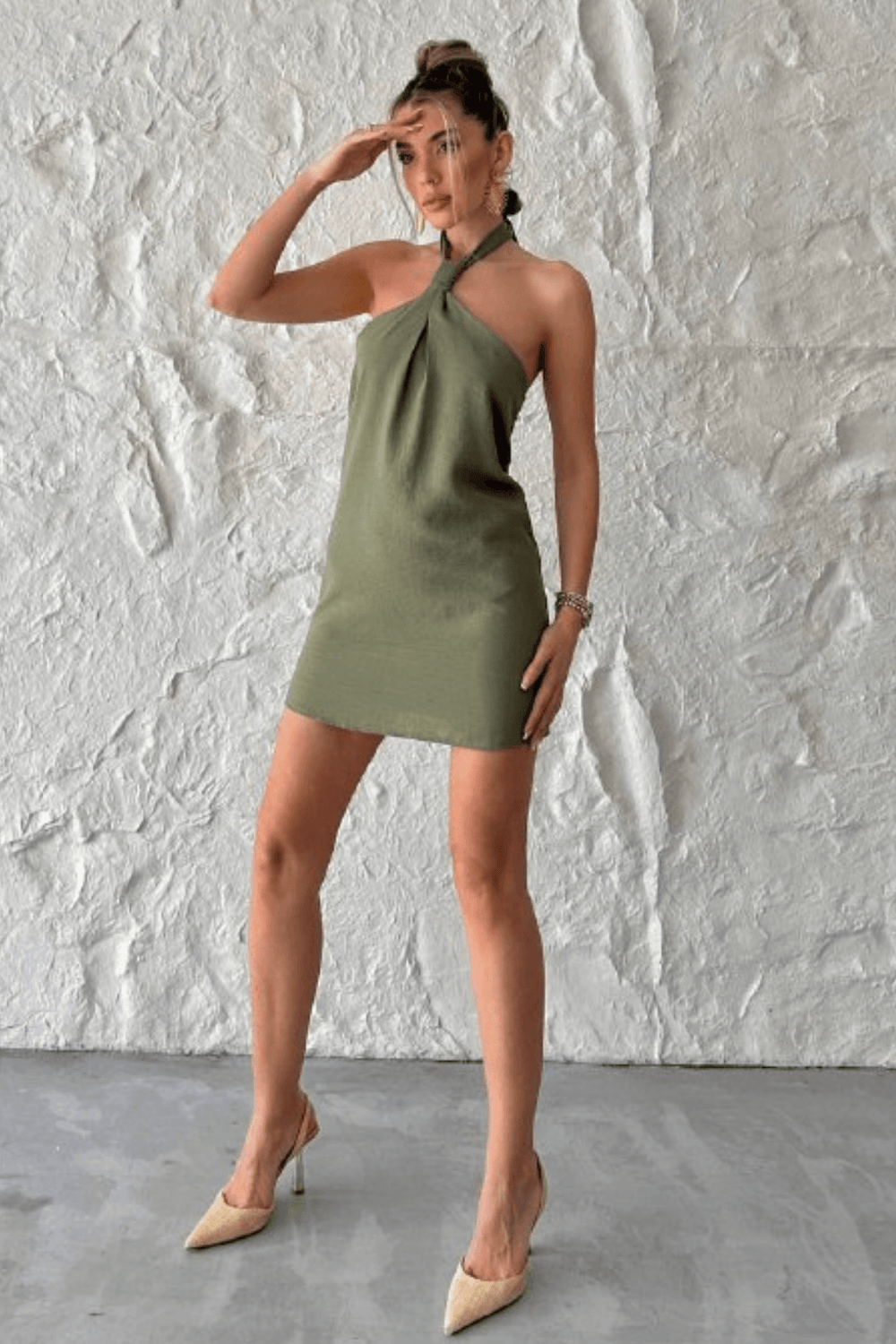 Halter Neck Linen Dress – 9Teen Boutique