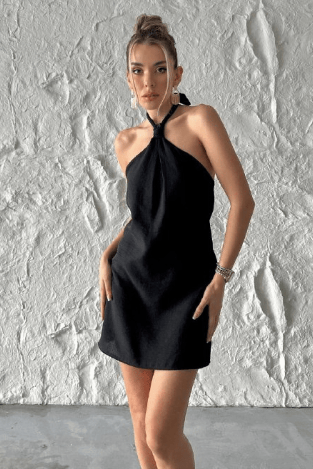 Halter Neck Linen Dress – 9Teen Boutique