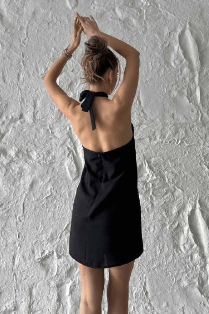 Halter Neck Linen Dress 9Teen Boutique Halter Neck Linen Dress 9Teen Boutique