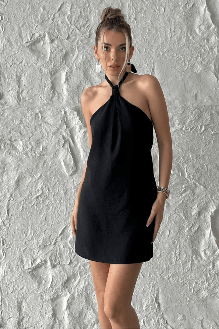 Halter Neck Linen Dress Green / M Halter Neck Linen Dress Green / M