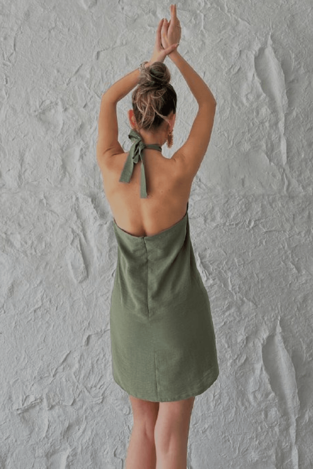 knee length dresses for ladies Halter Neck Linen Dress – 9Teen Boutique main image 1