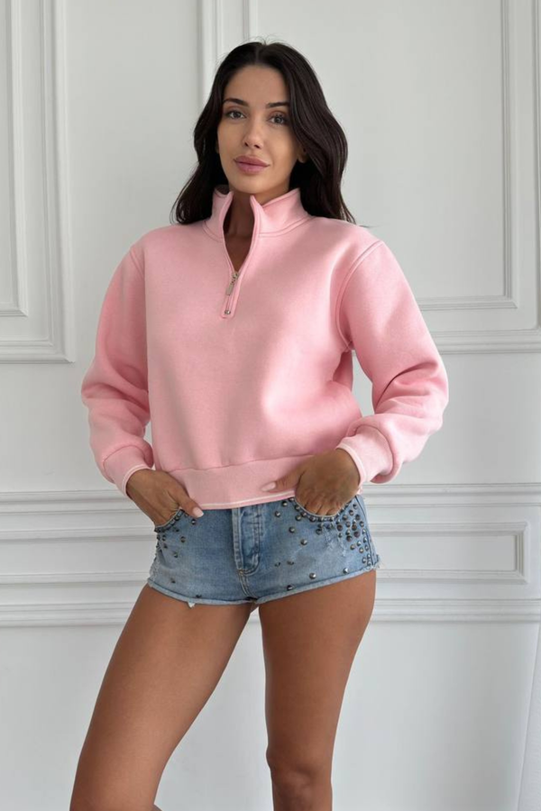 Zippered Crop Sweatshirt