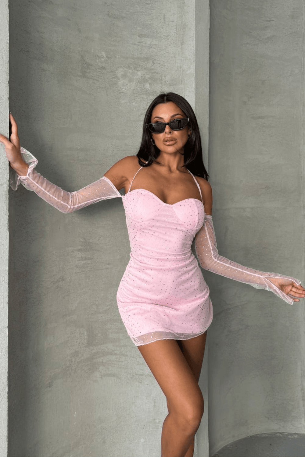 Sheer Long Sleeve Sparkly Mini Dress 9Teen Boutique Sheer Long Sleeve Sparkly Mini Dress 9Teen Boutique