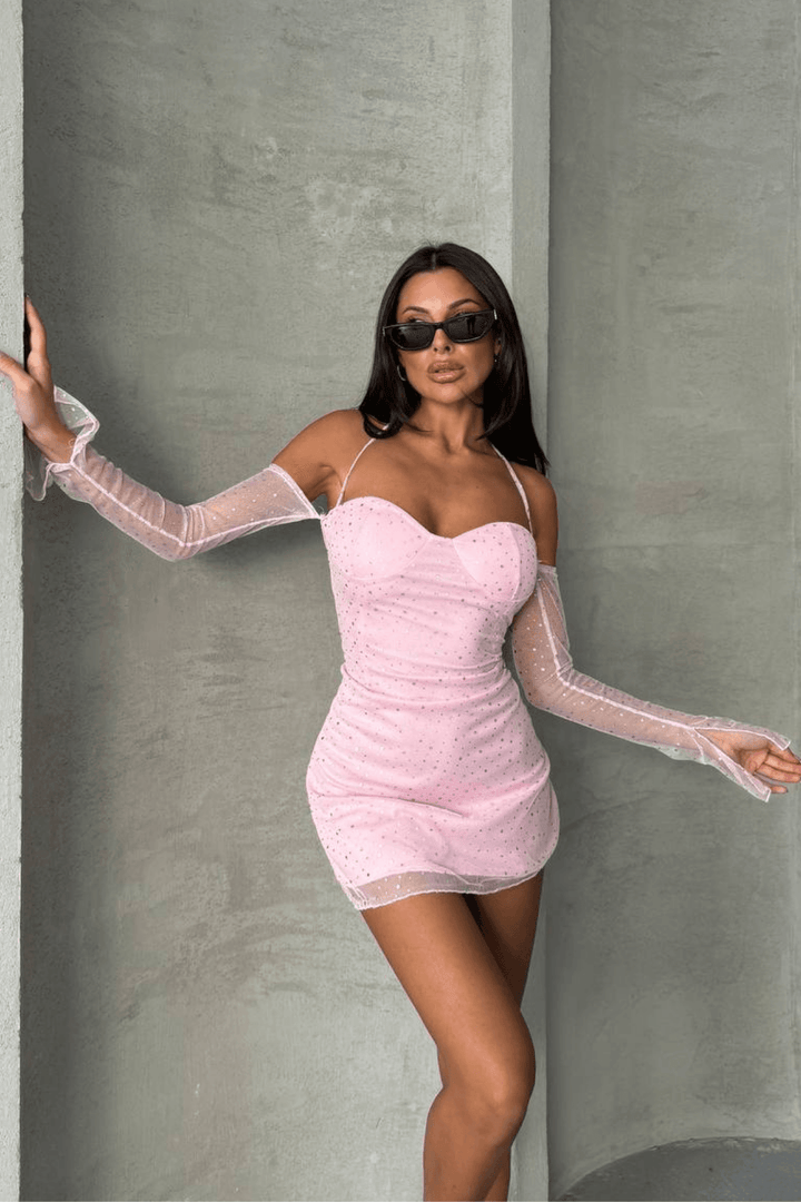 Sheer Long Sleeve Sparkly Mini Dress 9Teen Boutique Sheer Long Sleeve Sparkly Mini Dress 9Teen Boutique
