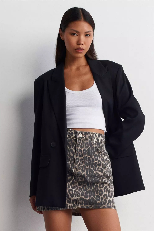 Leopard Denim Mini Skirt