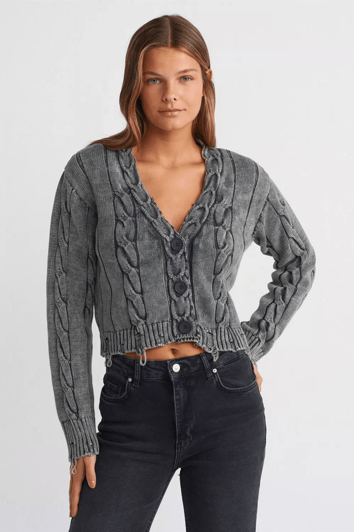 Ripped Hem Knit Cardigan - 9Teen Boutique