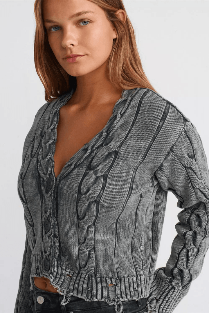 Ripped Hem Knit Cardigan - 9Teen Boutique