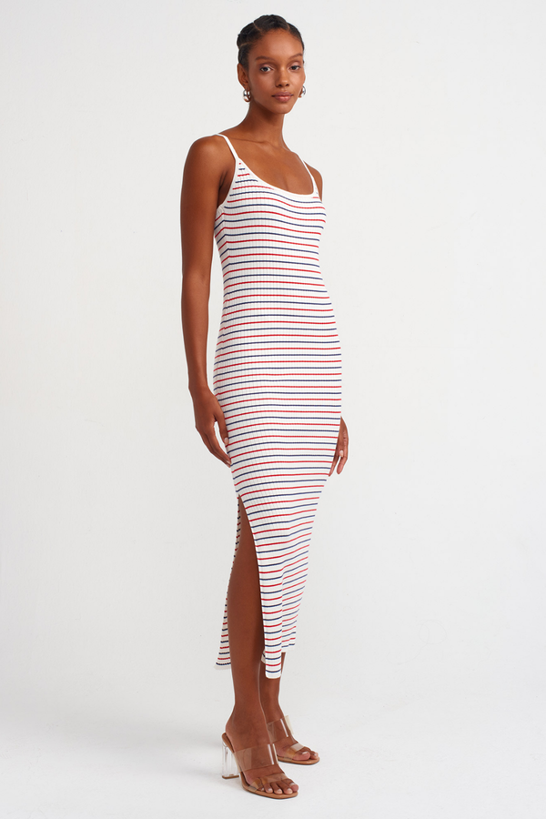 Striped Knit Dress Side Slit