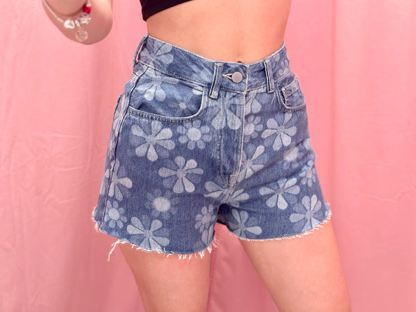 Flower Shaded Shorts Denim