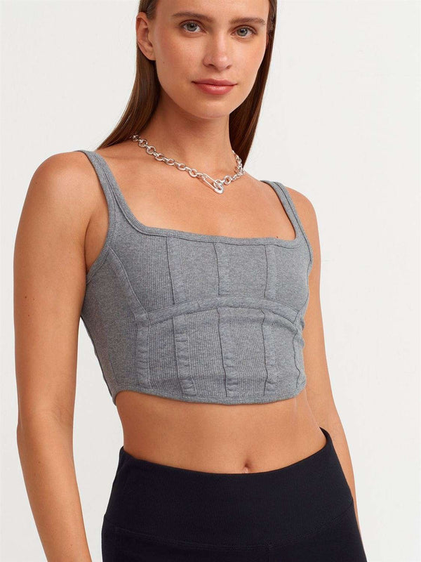 Gray Corset Crop Tank
