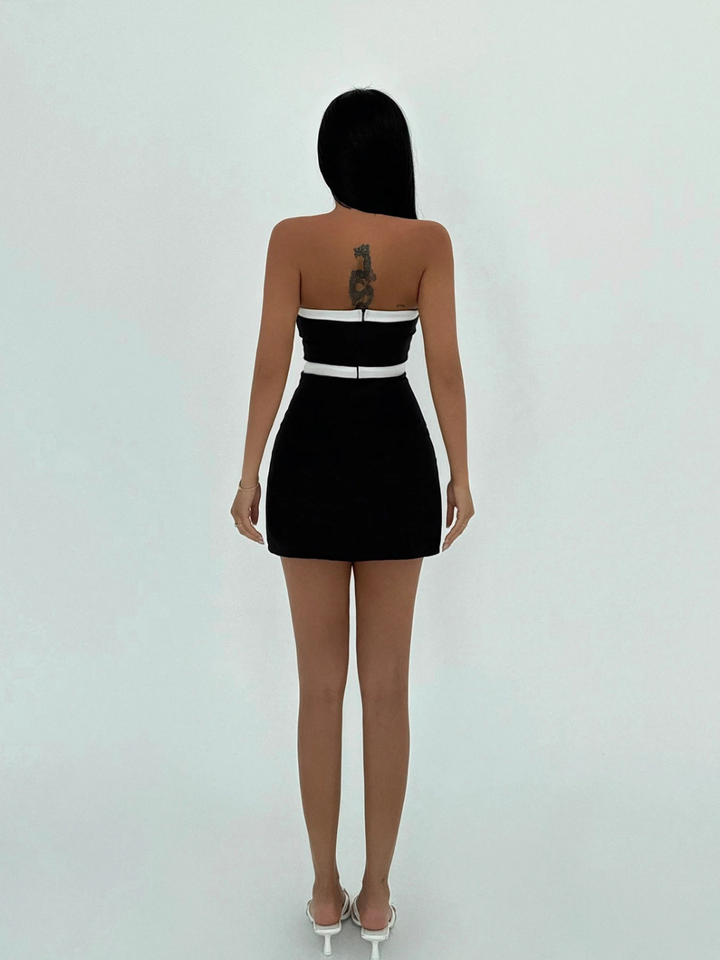 black strapless mini dress