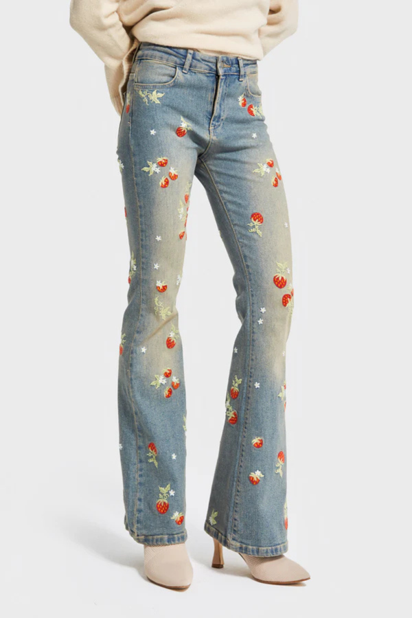 Embroidery Flared Leg Jeans