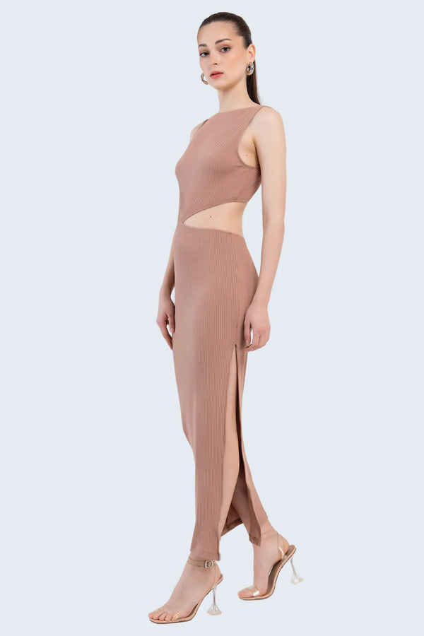 Long Hollow Ribbed Dress