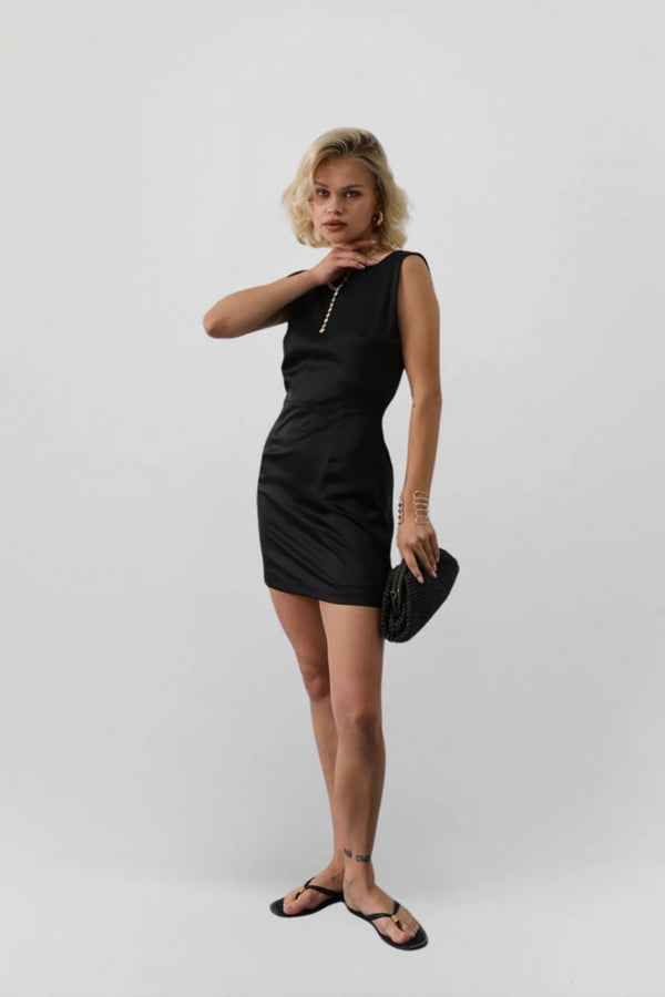 Satin Open-Back Mini Dress
