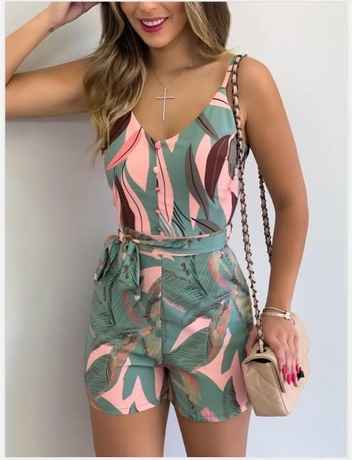 Leaf-Print Romper - 9Teen Boutique