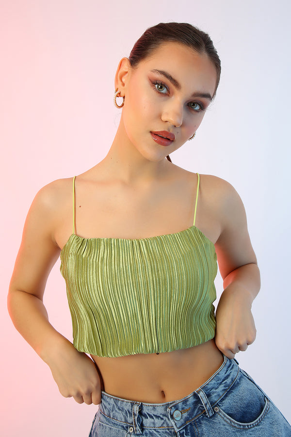 Plisse Strappy Crop Top