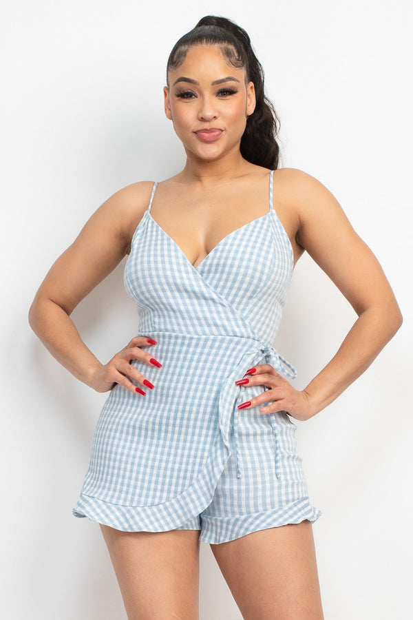 Deep- V Plaid Romper